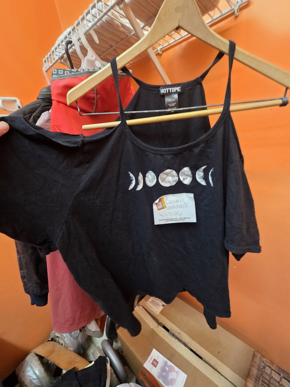 Hot Topic Black Moon Phase Cold-Shoulder Crop Tank